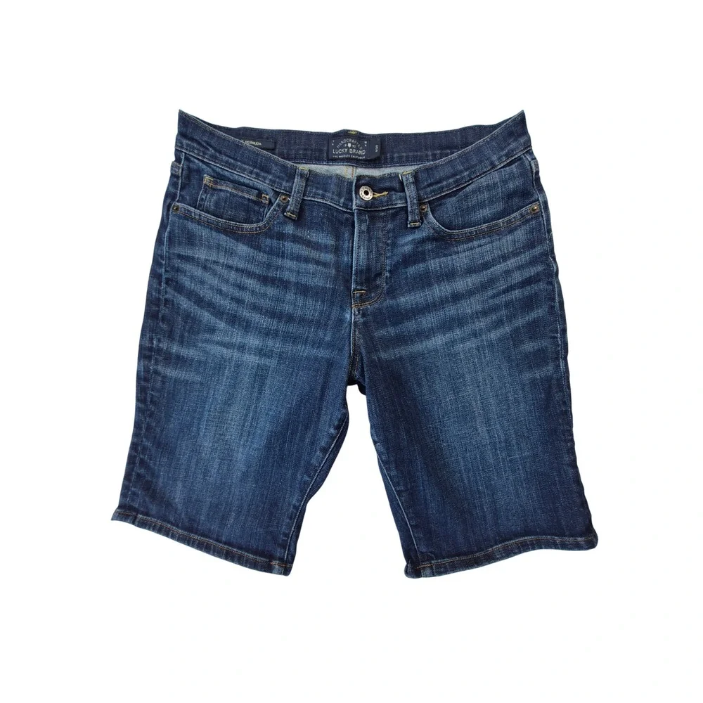 Lucky Brand Bermuda Jorts Women's 8/29 Dark Wash Long Denim Jean Shorts